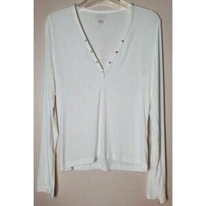 Lunya Soft Modal Rib V Neck Henley White Medium Stretchy Loungewear Layering